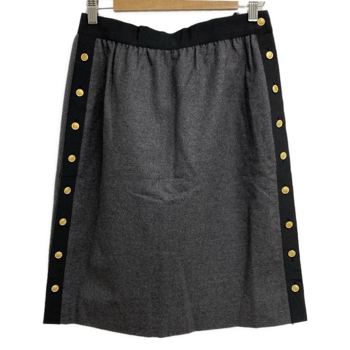 CHANEL シャネル スカート サイズ42 L レディース 150523P7 A260078 グレー×黒 金ボタン|サイズ42