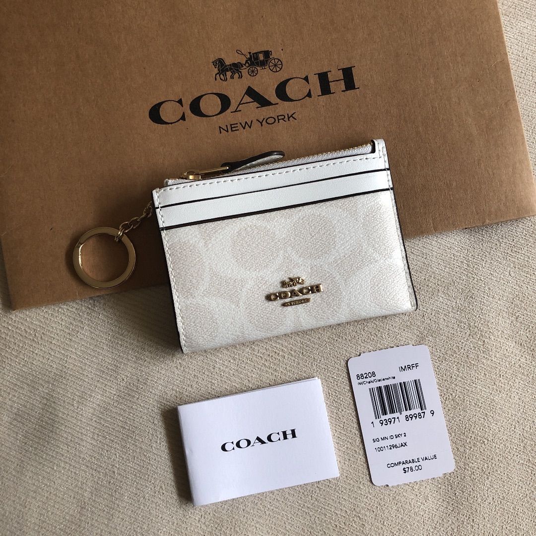 新品 COACH コーチ 定価17,600円 レザー コイン パス IDケース リング 