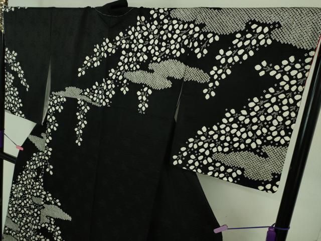 平和屋着物■極上　訪問着　絞り　枝垂れ花　霞文　黒地　鈴乃屋扱い　逸品　未使用　DZAA7837kh5 平和屋着物□極上 訪問着 絞り 枝垂れ花 霞文 黒地 鈴乃屋扱い 逸品