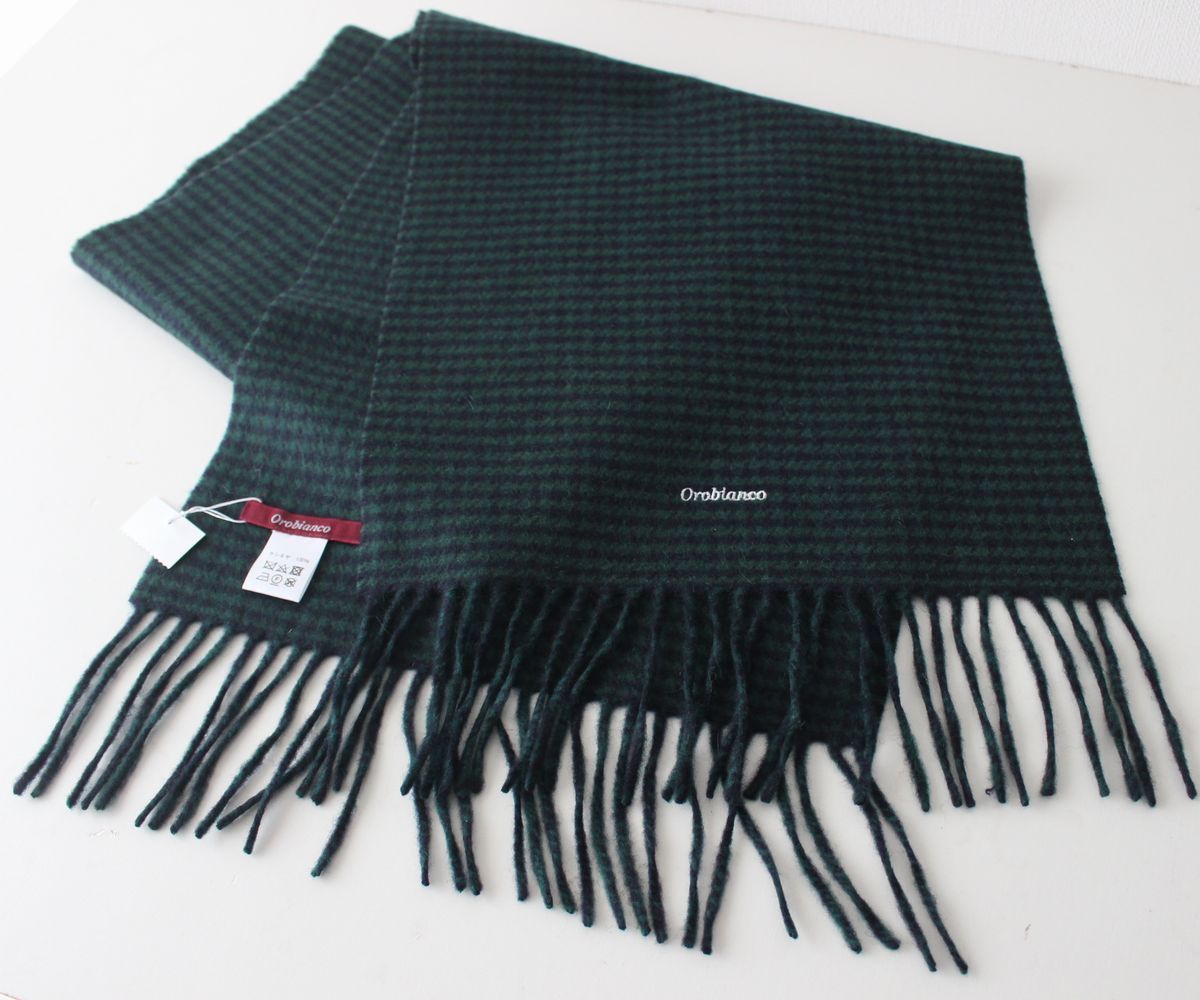 ギフト オロビアンコ Orobianco カシミヤ100％マフラー グリーン×ネイビー メンズ
