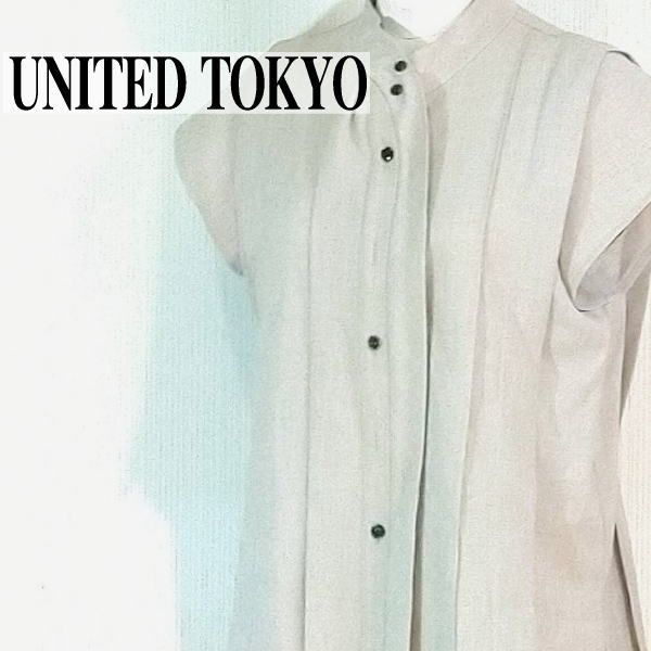 フローネック リネン半袖スタンドカラ－ブラウスUNITED TOKYO