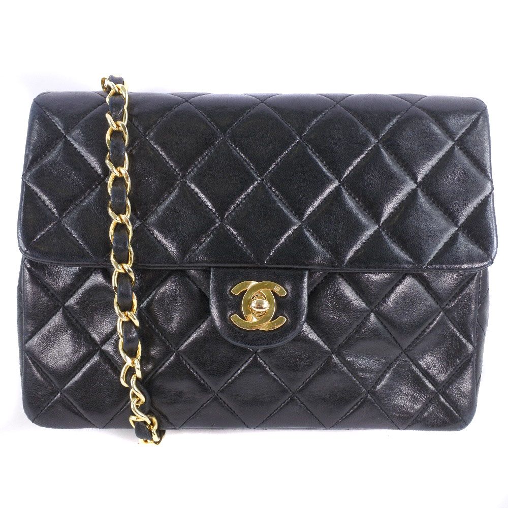 CHANEL】シャネル チェーンショルダー マトラッセ ラムスキン 黒 CHANEL】シャネル チェーンショルダー マトラッセ ラムスキン 黒