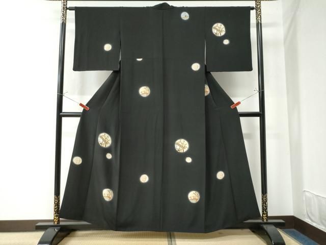 平和屋着物●訪問着　風景枝花文　蛍暈し　黒地　正絹　逸品　CAAW7798yc 平和屋着物○訪問着 風景枝花文 蛍暈し 黒地 正絹 逸品 CAAW7798yc