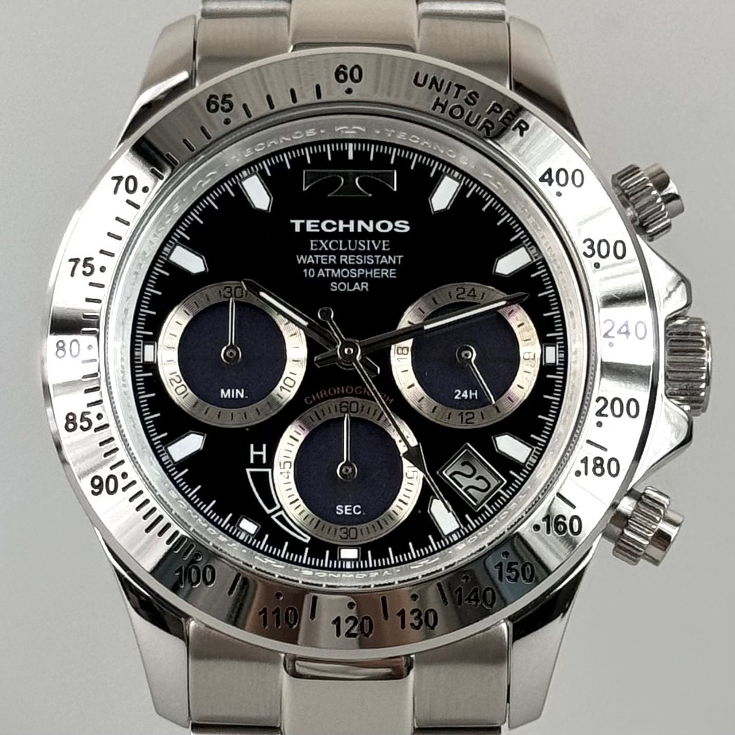 美品】テクノス TECHNOS TE4001SB ソーラー クロノグラフ 黒 デイト 
