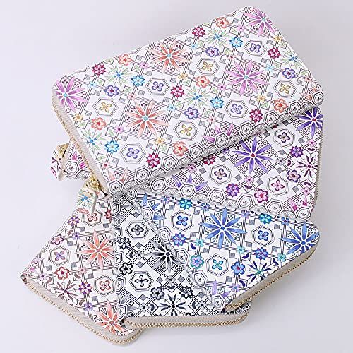 早いもの勝ち 浅草文庫 友禅染 長財布 花菱 はなびし 柄 江戸小紋 財布 ラウンドファスナー 本革 ブルー