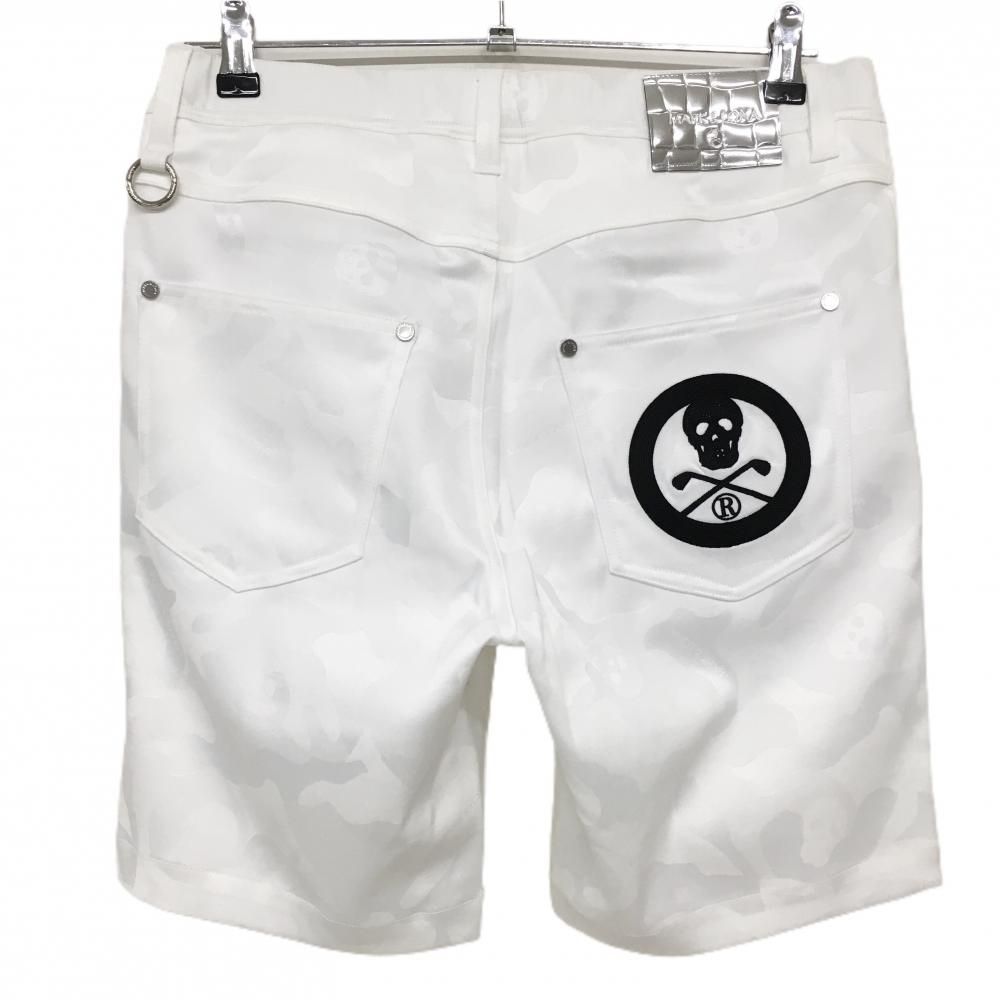 価格 マークアンドロナ ハーフパンツ 白 カモフラ柄織生地 ヒップスカル刺しゅう メンズ 44 S ゴルフウェア 20252年モデル MARK＆LONA