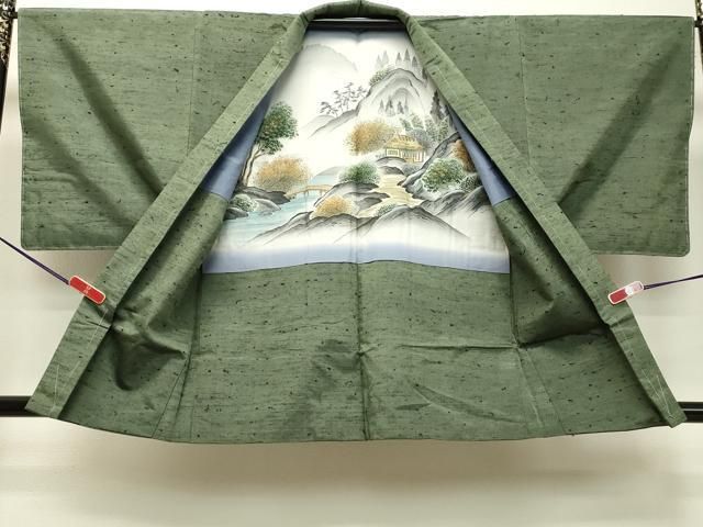 平和屋着物●男性　紬　アンサンブル　老竹色　証紙付き　正絹　逸品　未使用　DAAS2486tw 平和屋着物○男性 紬 アンサンブル 老竹色 証紙付き 正絹 逸品 未使用