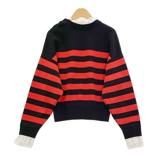 ナゴンスタンス 23AW frill border pullover ボーダー フリル ニット セーター プルオーバー レース コットン レディース nagonstans トップス DL14682■ ナゴンスタンス 23AW frill border pullover ボーダー フリル