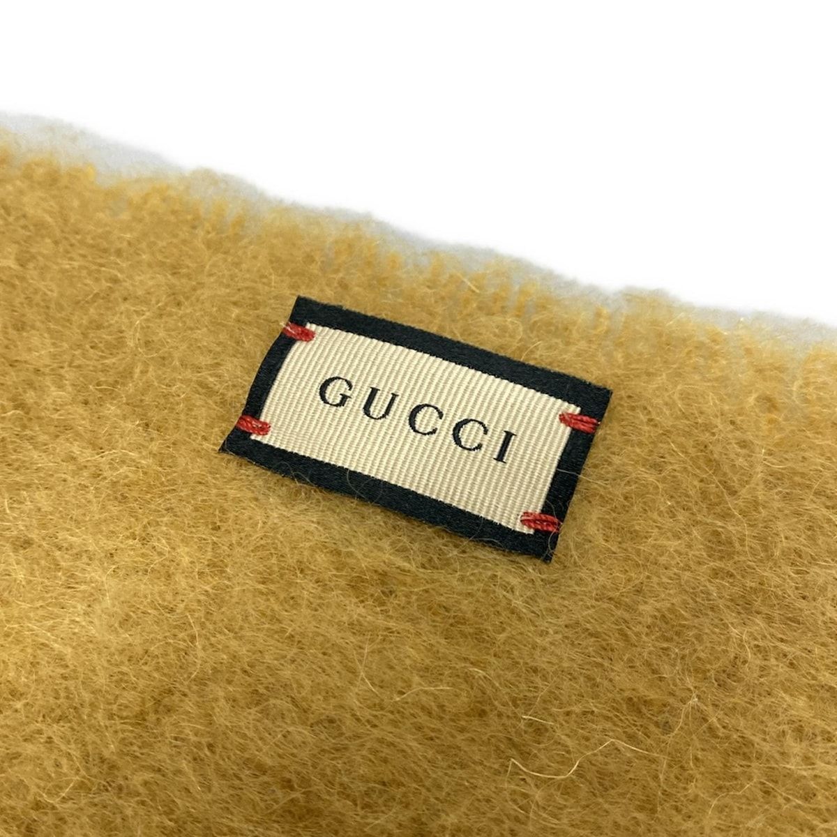 GUCCI グッチ マフラー - ライトブラウン×アイボリー ロゴ ウール