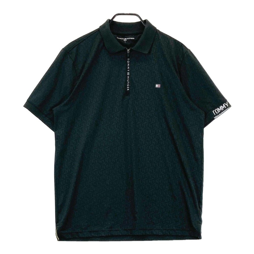 サイズ：L TOMMY HILFIGER GOLF トミー ヒルフィガーゴルフ 2023年モデル ハーフジップ 半袖ポロシャツ 総柄 ブラック系 [240101304806]# ゴルフウェア メンズ ストスト