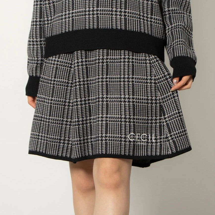 セシルマクビー CECIL McBEE green グレンチェックスカート ｸﾞﾚｰ Lサイズ