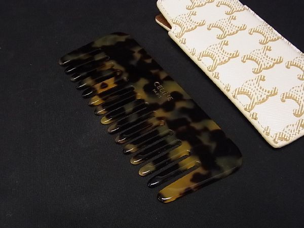 CELINE セリーヌ トリオンフ べっ甲調 ケース付き コーム くし 櫛 ヘアセット レディース ブラウン系×イエロー系 AR2063