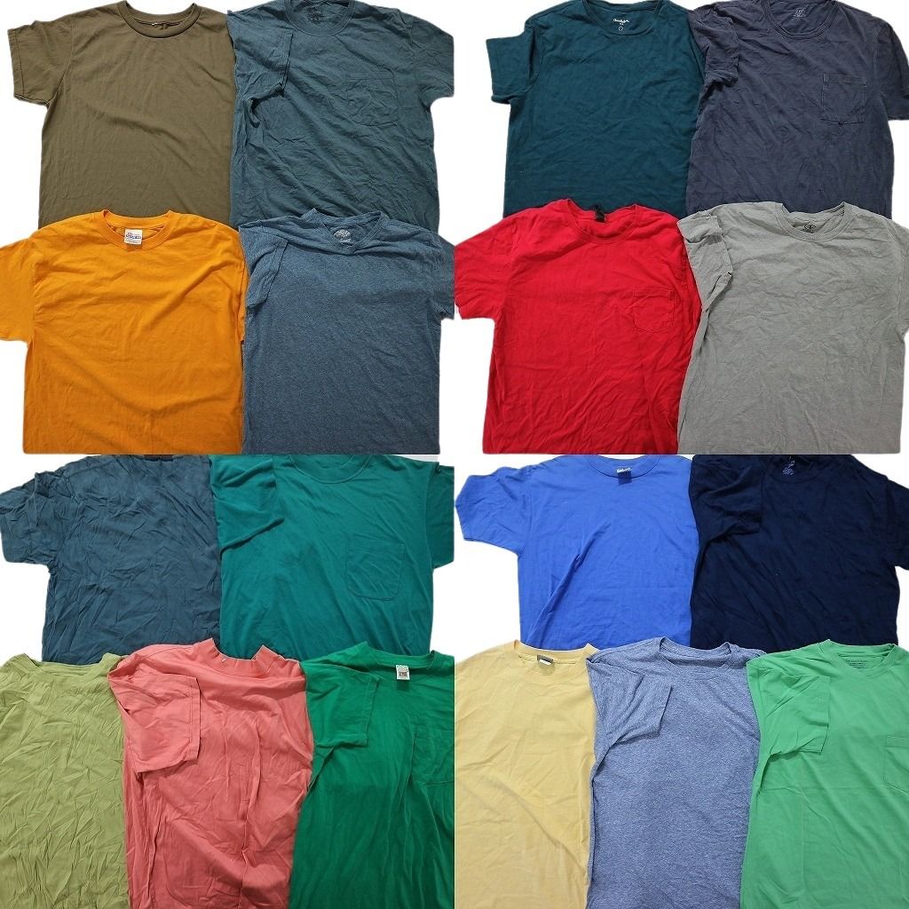古着卸 まとめ売り 無地 プレーン 半袖Tシャツ 18枚セット (メンズ M /L ) カラー系 ブラック ブルー グリーン オレンジ MT4404