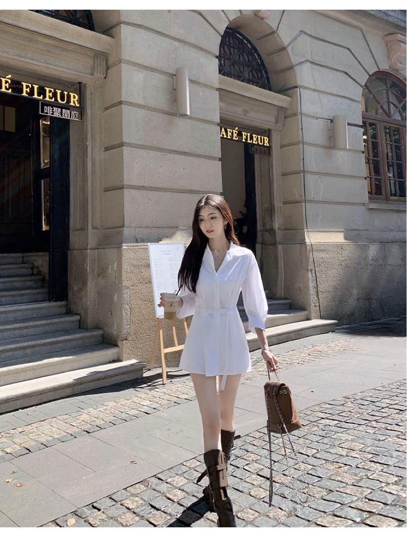 ルーズミニ丈ホワイトシャツ