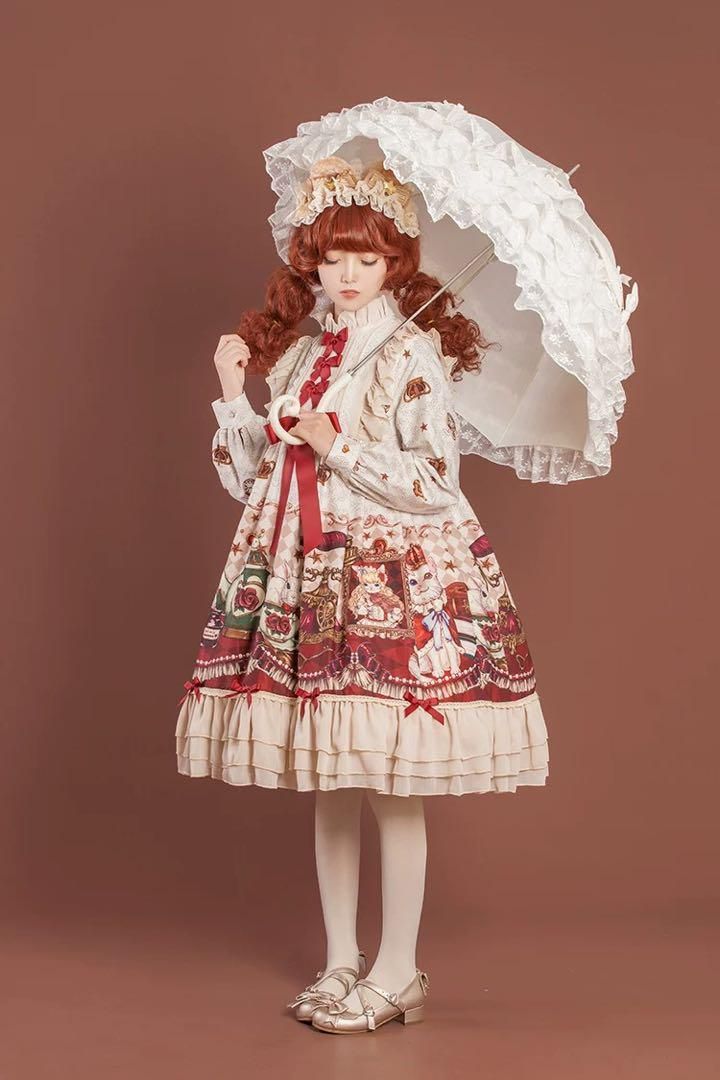 クラシカルロリータひざ丈ワンピース♪お出かけ普段着用
