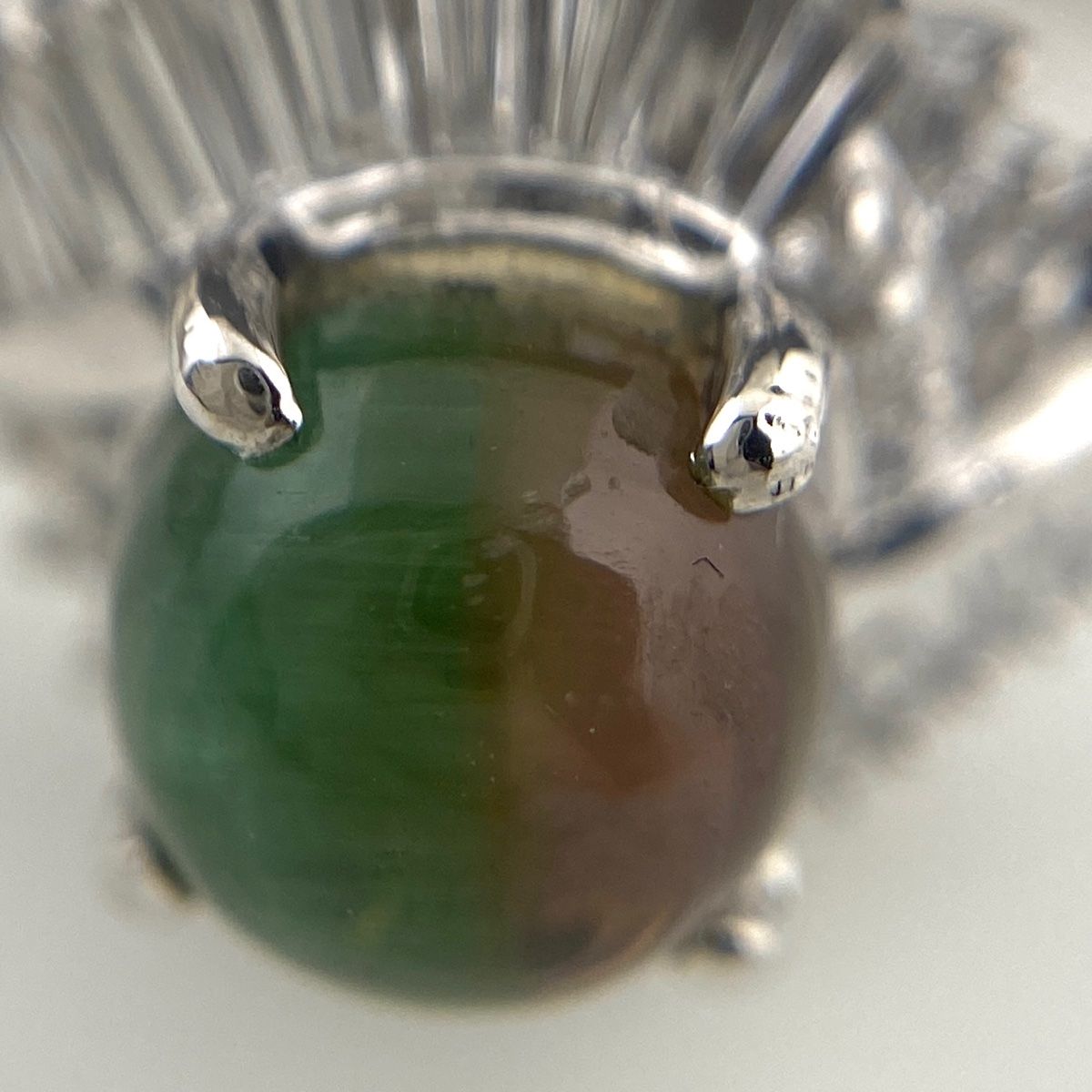 トルマリンキャッツアイ デザインリング プラチナ 指輪 メレダイヤ  