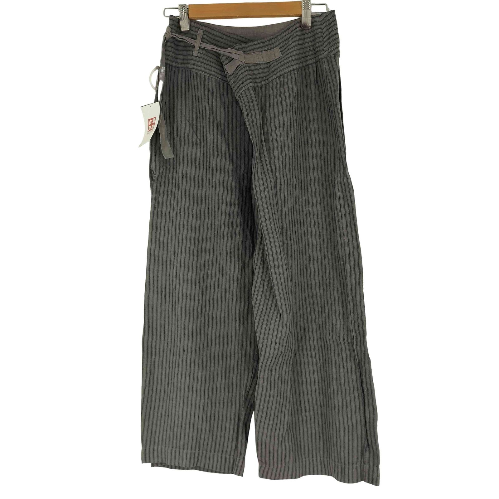 パドカレ Pas de Calais リネンツイルパンツ パドカレ pas de calais 巻きデザインストライプリネンパンツ