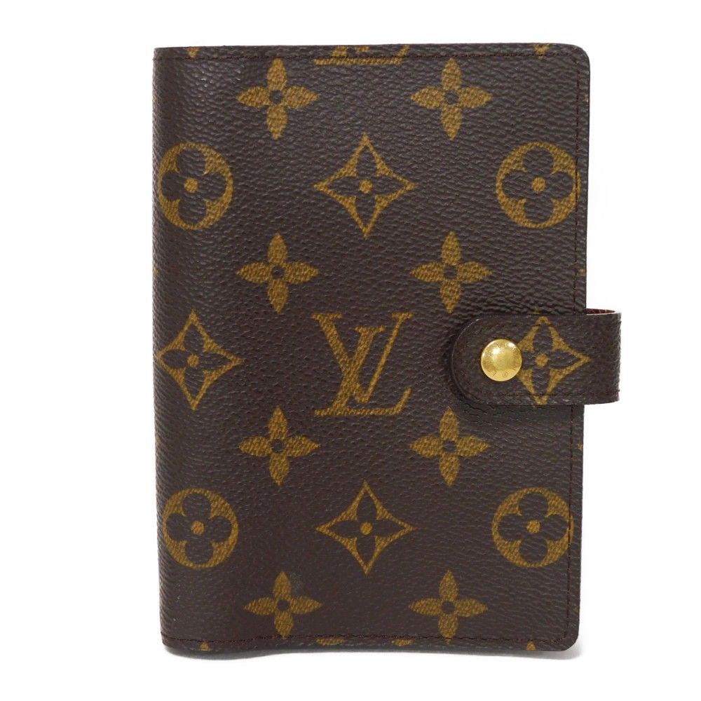 LOUIS VUITTON ルイ ヴィトン アジェンダ PM LVロゴ フラワー ブラウン スナップボタン ダイアリー 6穴式 カードケース モノグラム マロン 手帳カバー R20005
