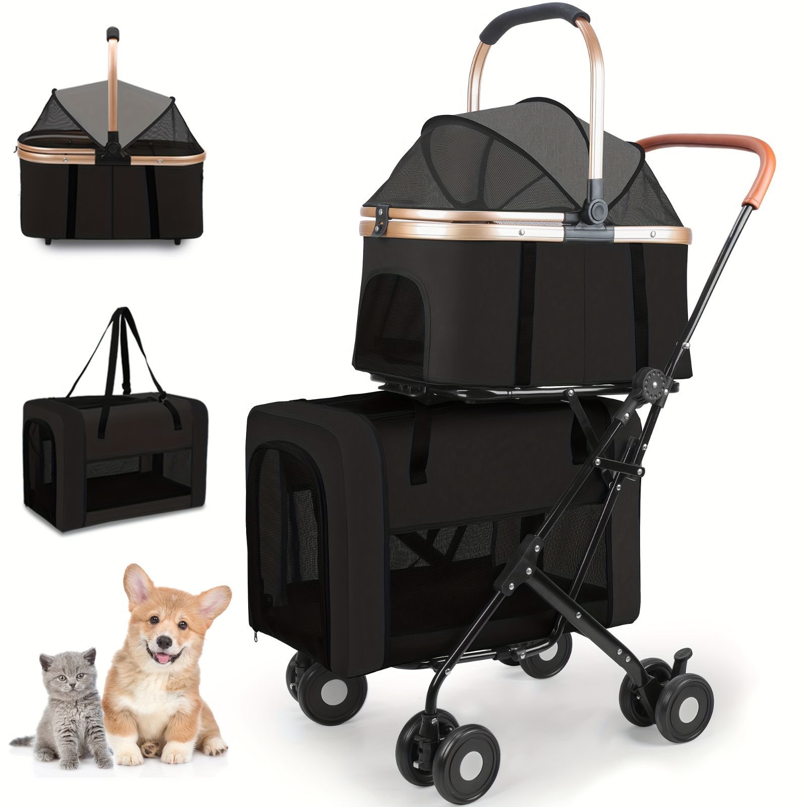 ペット用カート 折りたたみ式 取り外し 犬 カート 犬カート 犬用カート 中型犬 ペット 小型犬 犬用バギー 犬用ベビーカー 散歩 お出かけ コンパクト ペットバギー おさんぽ ショッピングモール ブラック 2段 前輪360°回転 前後輪ブレーキ