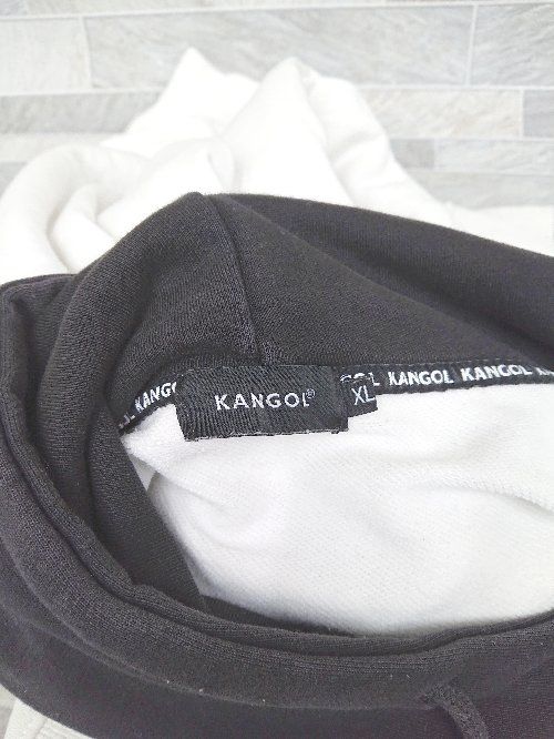 ◇ KANGOL カンゴール ロゴ フーディ スウェット 長袖 プルオーバー パーカー サイズXL ホワイト ブラック メンズ P  【1406240014057】