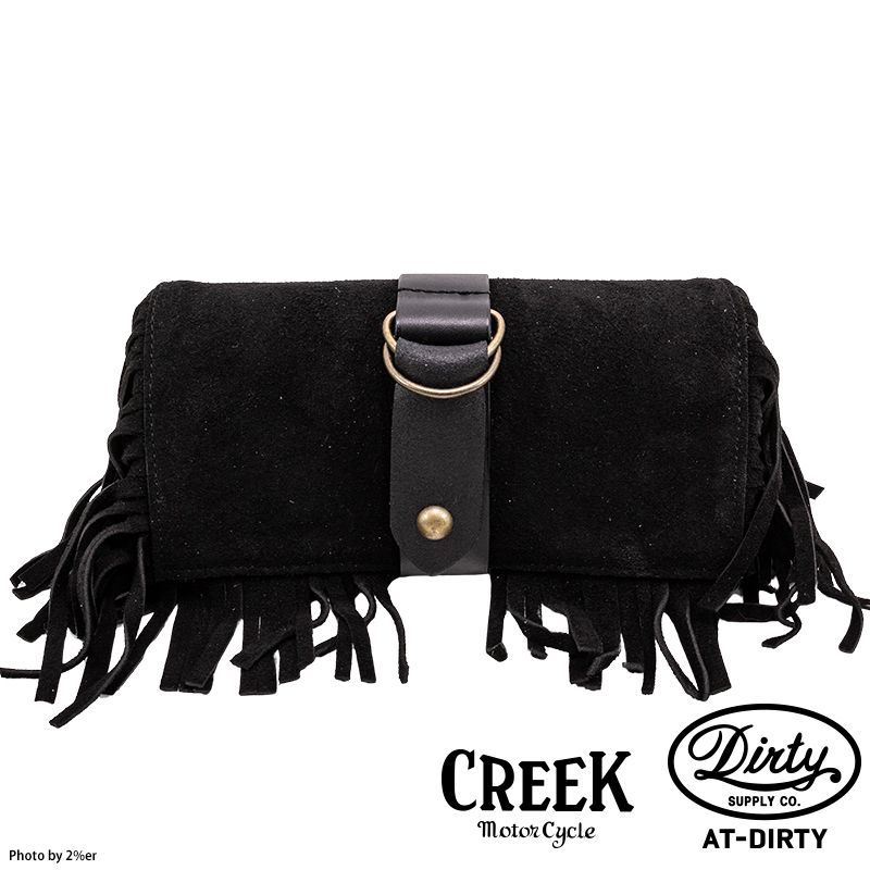 CREEK MOTORCYCLE X AT-DIRTY レザー フリンジ ツールバッグ ブラック