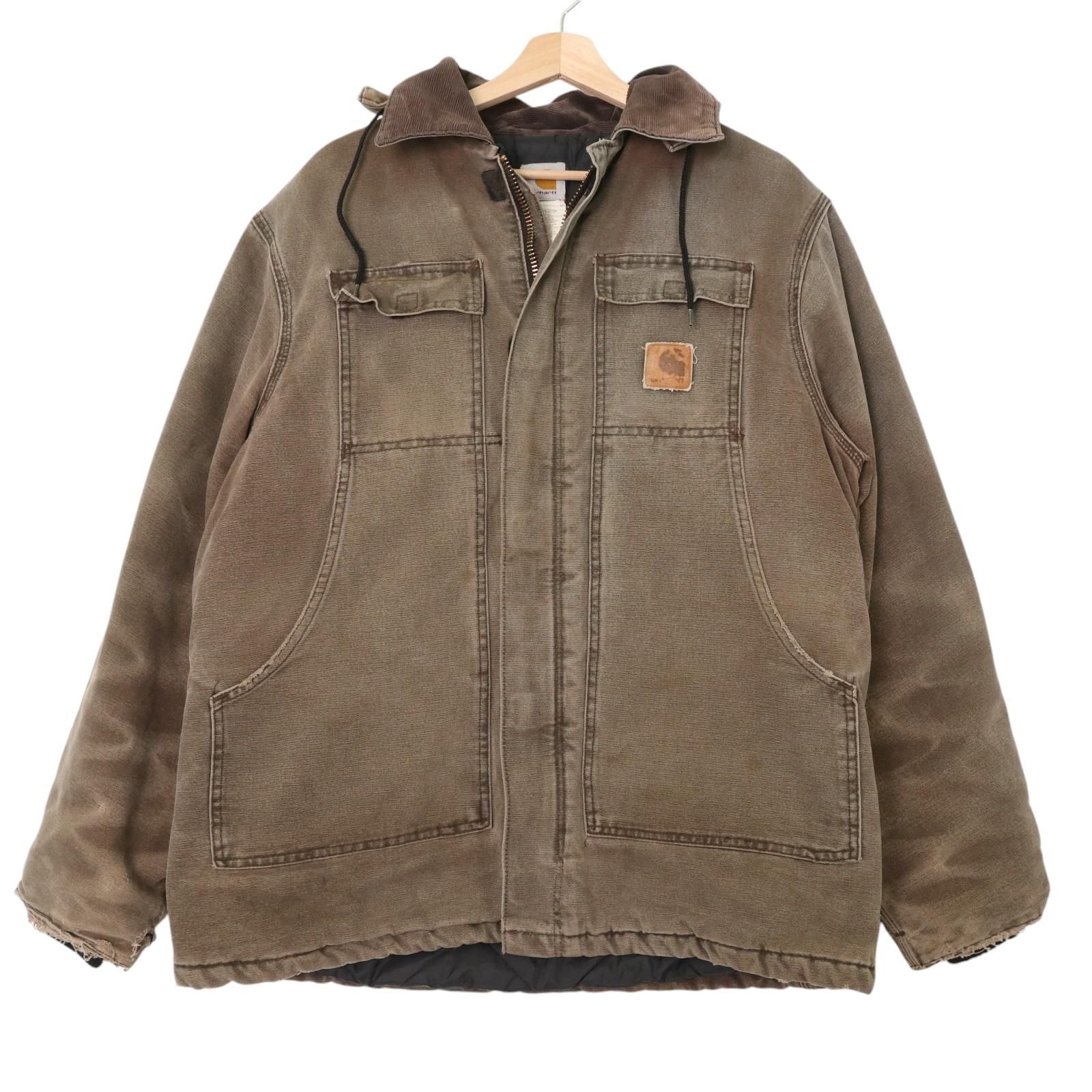 90年代 USA製 Carhartt カーハート トラディショナルコート ダック ワークジャケット ブラウン (メンズ L)  古着 A4246