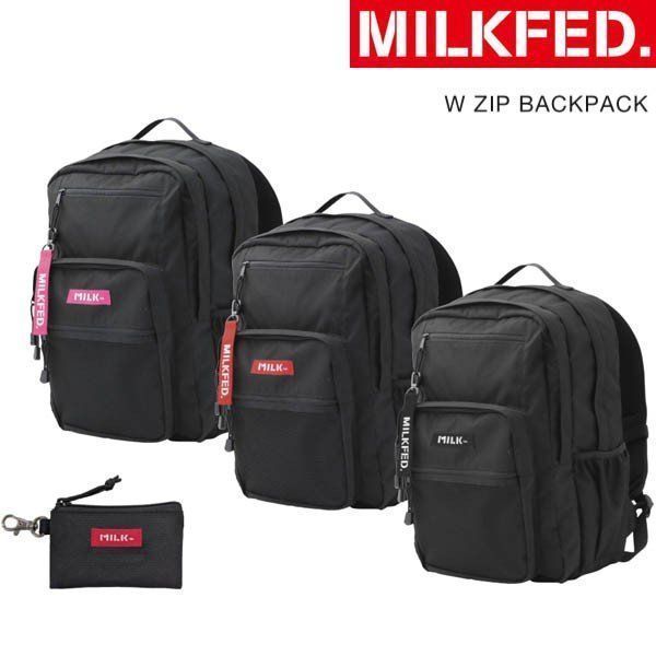 限定クーポン リュック ミルクフェド バックパック MILKFED W ZIP BP BAR 103202053019 ブラック 黒 バッグ 通学 通勤 出張 ノートパソコン ビジネスバッグ ブランド 大容量 おしゃれ milkfed レディース メンズ 容量