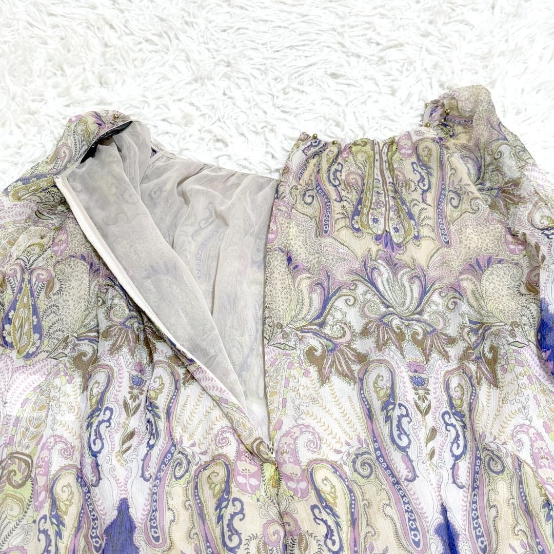 長袖 シルクひざ丈ワンピース