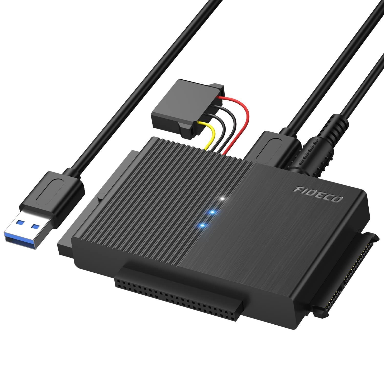 【在庫セール】USB3.0 交換アダプター 2.5/3.5インチHDD 両方対応 SSD 光学ドライブに対応 コンバータ SATA/IDE さいだい16TB 5Gbps高速伝送 12V/2A電源アダプター FIDECO 日本語取扱書付き ハードディスク