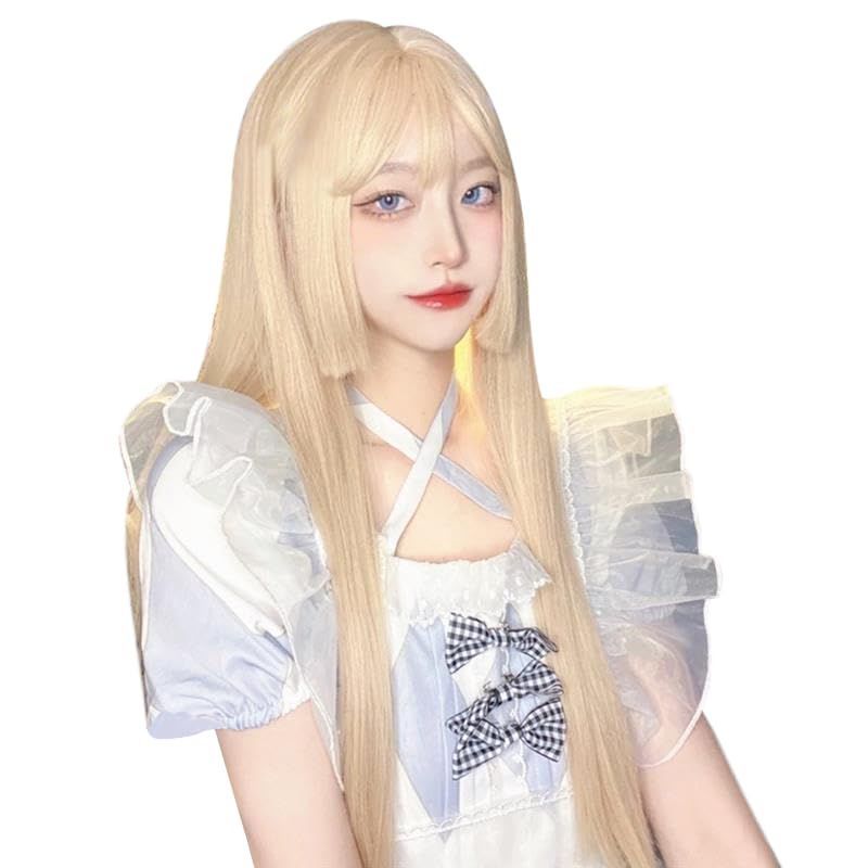 自然 ウィッグ ハロウィン ウィッグ 小顔 女装 レディーズ 原宿系 カツラ ロリータ ロングヘアー 姫髪 ぱっつん前髪 かつら フルウィッグ 日常 ストレート 耐熱 姫カット ロング ネット/櫛付