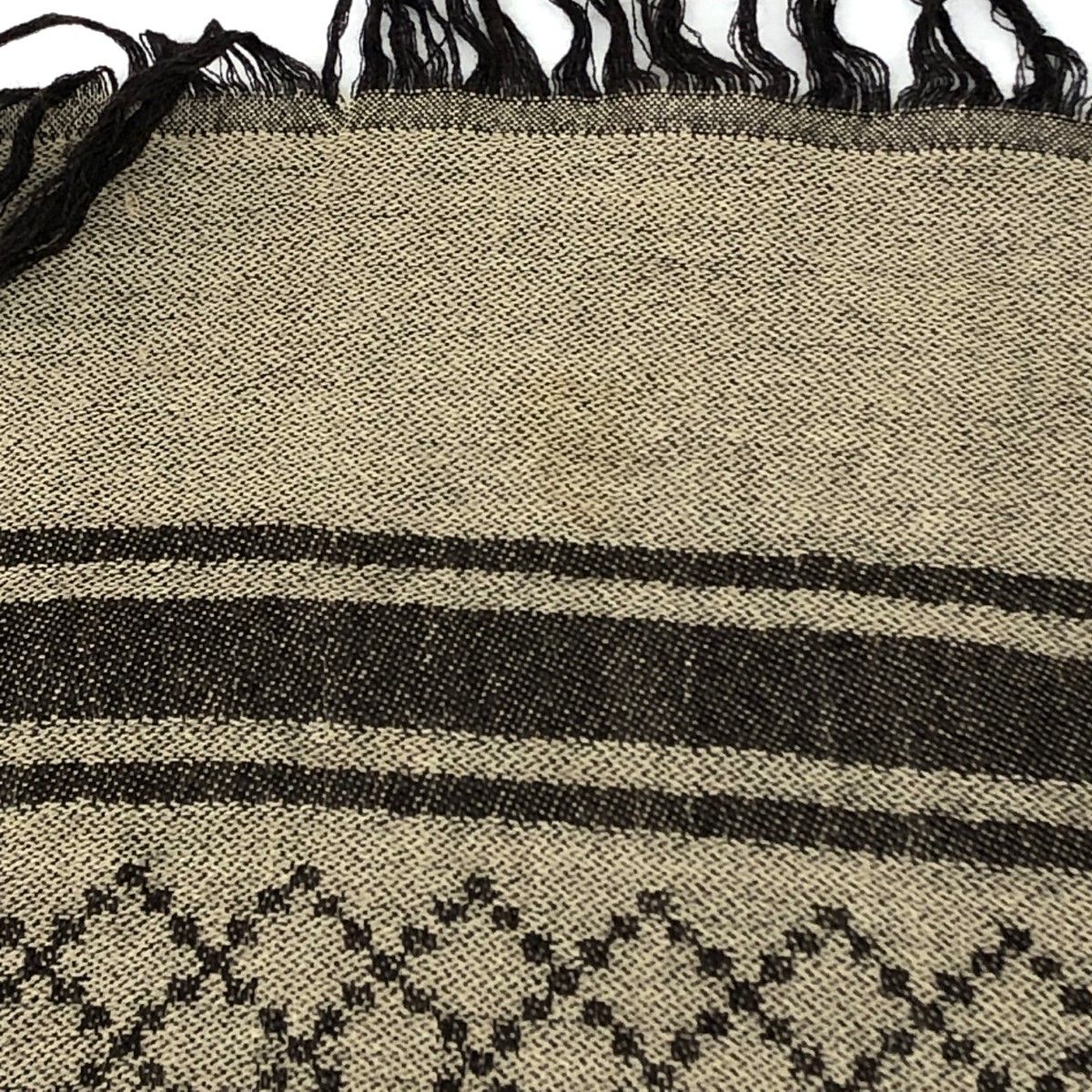 GUCCI グッチ 大判ストール ファー付 GG柄 シルク混 ブラウン