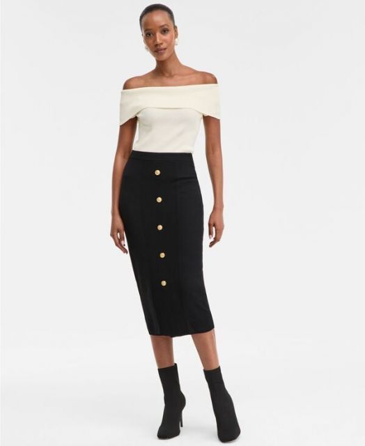 送料無料 アイ.エヌ.シー インターナショナル コンセプト レディース スカート ボトムス Women s Button Sweater Skirt Deep Black