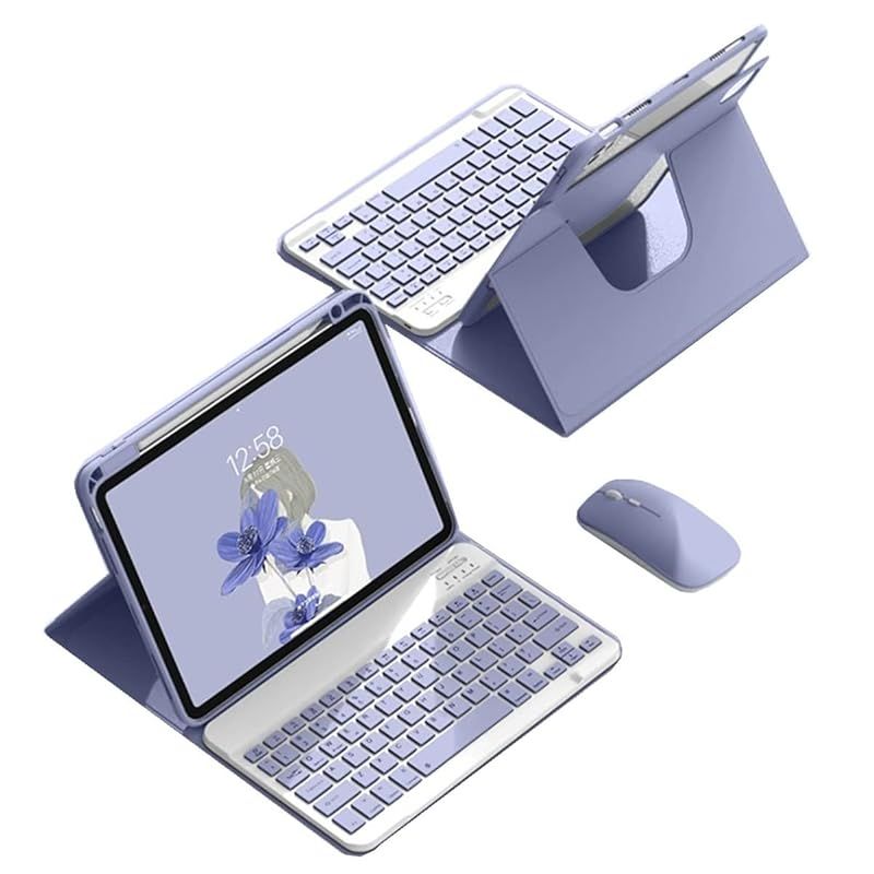【在庫限り】マウス付き iPad Pro 11 2024 キーボードケース iPad Pro11 M4 キーボードケース 360度回転式 マグネット式 分離式 透明カバー 取り外し可能な Bluetoothキーボード 縦置き 分離式，紫灰（