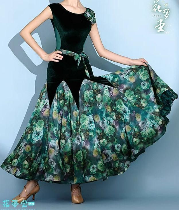 25年 ♥社交ダンスドレス スタンダードドレス モダンダンス 花柄 オーダーメイド 撮影会 舞台 イベント 原野空間-14