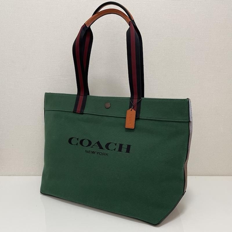 COACH カラーブロック アクア キャンバス×レザー トートバッグ | agb.md