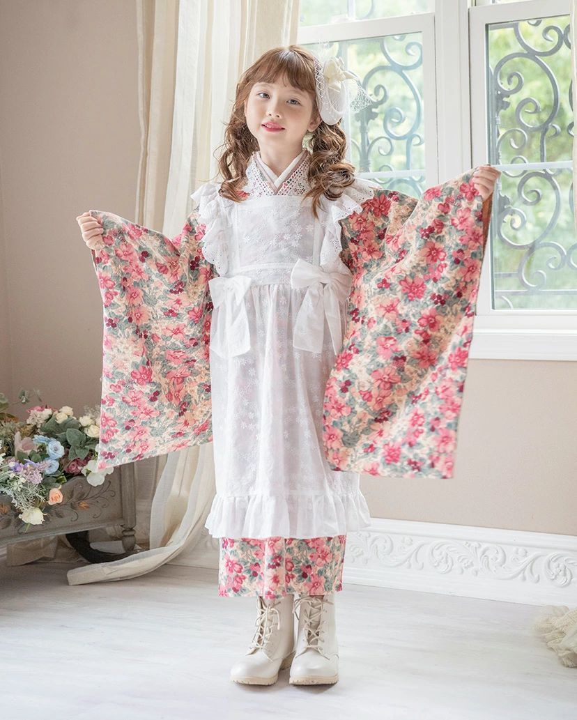 ピンク アンティークエプロンワンピース 七五三 エプロン被布 TAK キャサリンコテージ