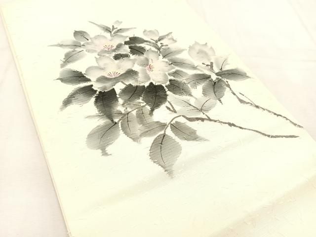 平和屋着物◎九寸開き名古屋帯 作家物 手書き 髭紬 椿 正絹 逸品