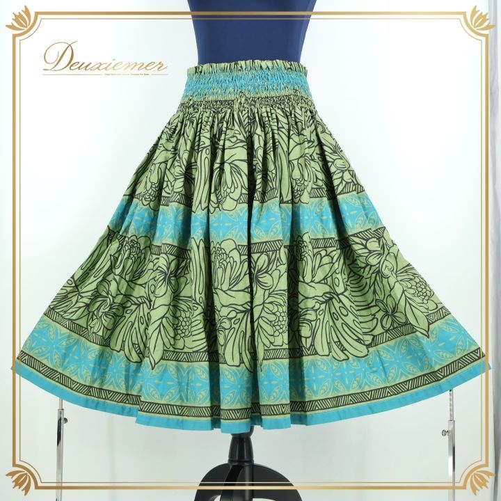 ハワイ フラ フラダンス バウスカート aloha ダンス用 緑色 葉柄スカート : [Miu-Mint-Aloha] ミウ・ミント・アロハ パウスカート