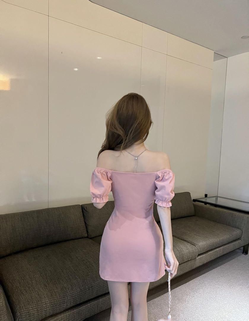 韓国 服 レディース ワンピース ピンク ミニドレス 半袖 キャバ