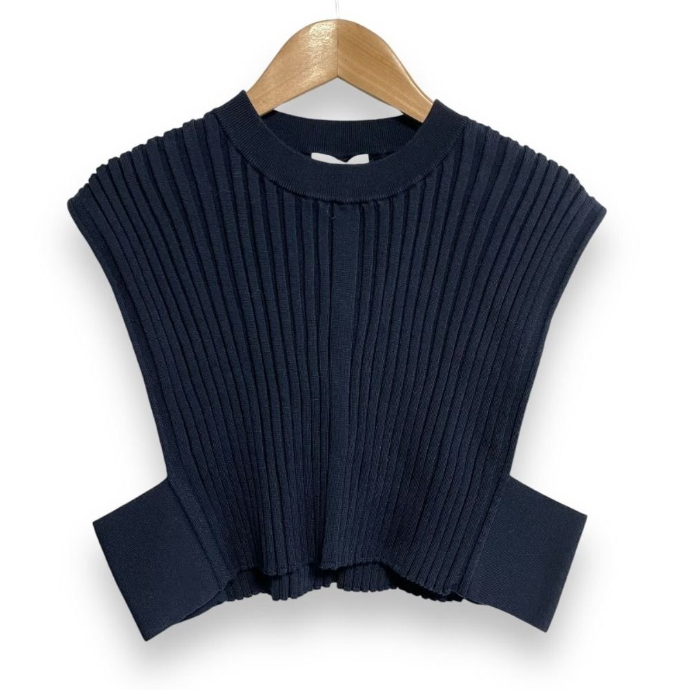 美品 23AW HYKE ハイク WIDE RIBBED CROPPED VEST ショート丈 クルーネック リブニット ノースリーブセーター ネイビー レディース 古着 中古 美品 23AW HYKE ハイク WIDE RIBBED CROPPED VEST ショート丈