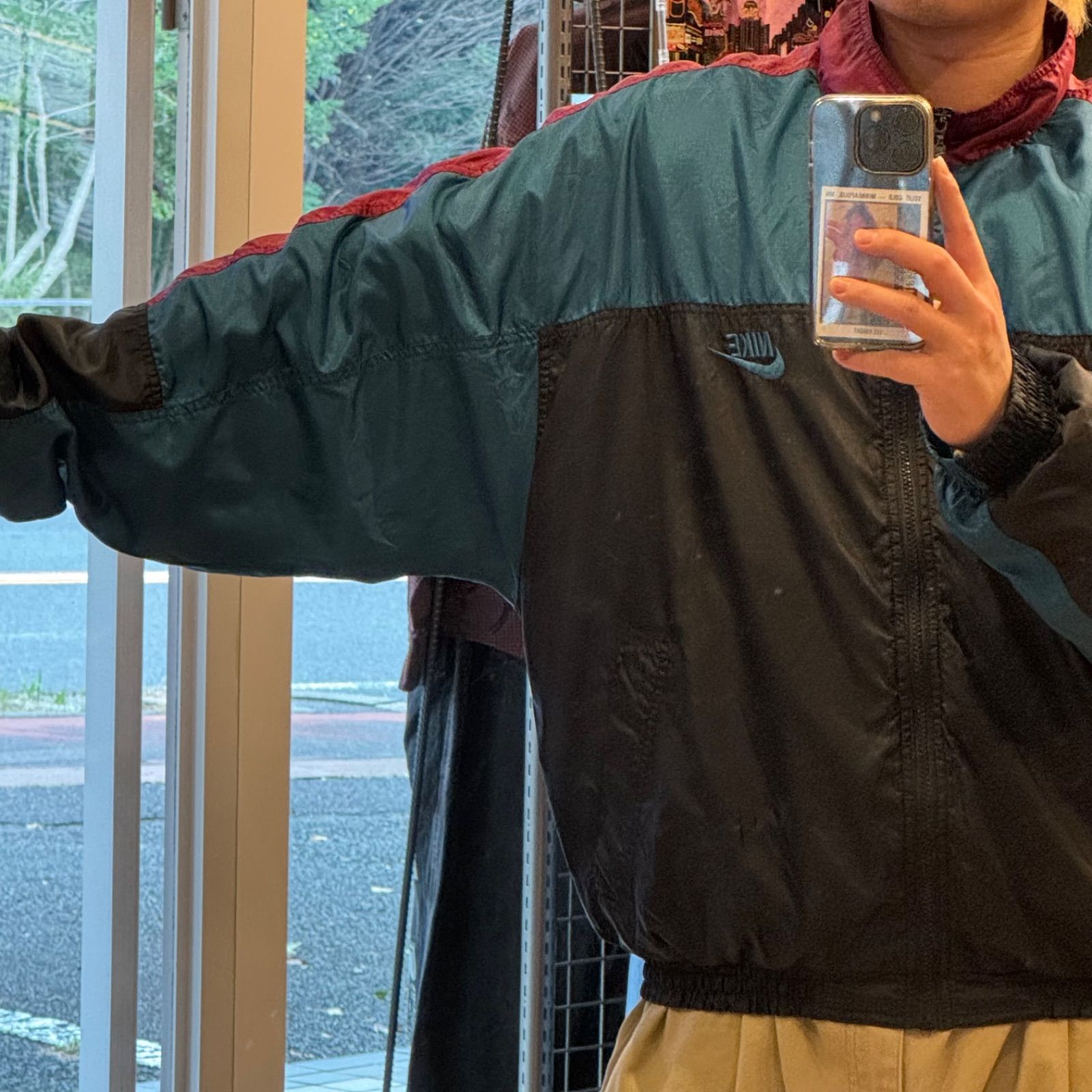 90s 銀タグ NIKE ナイロンジャケット マルチカラー 短丈 ストリート 
