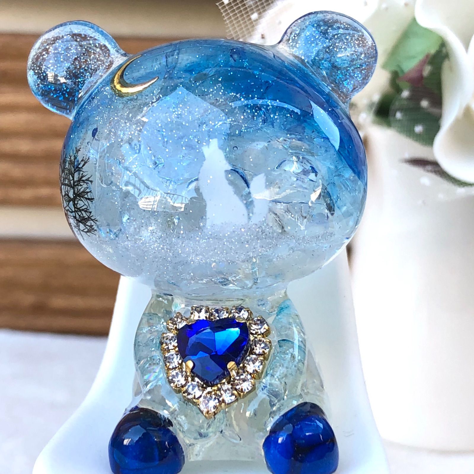 オルゴナイト うさぎ 青バラ 爆裂水晶