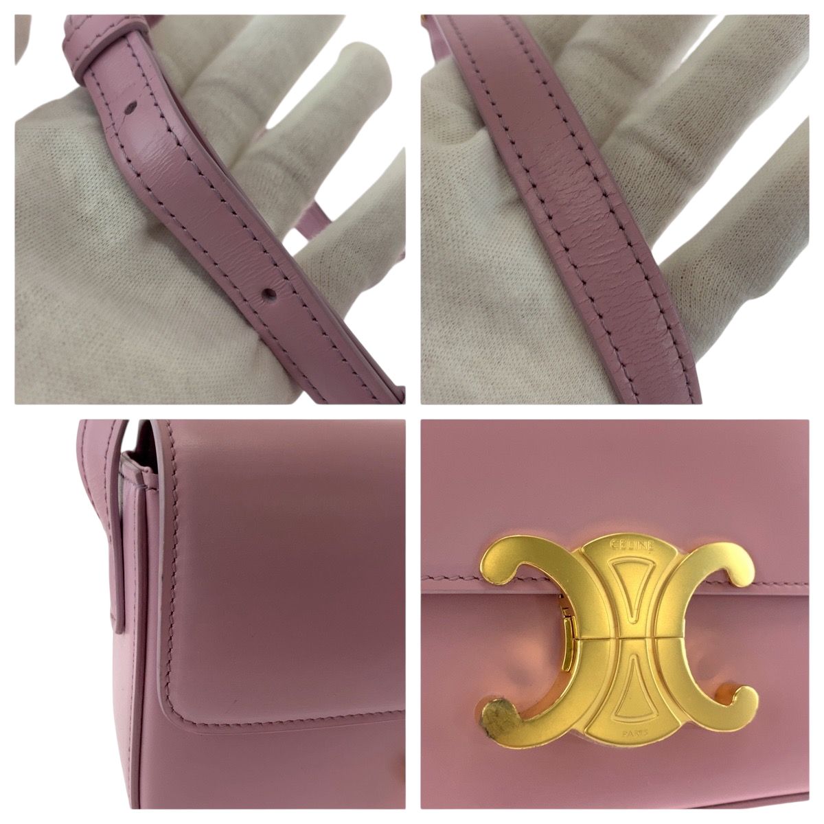 超美品 CELINE セリーヌ トリオンフ ピンク ゴールド金具 レザー