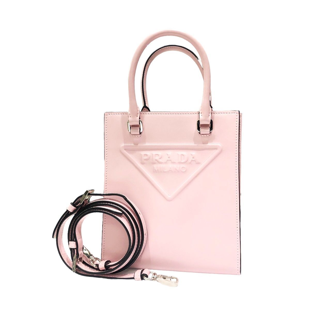 中古】 PRADA プラダ 1BA333 エンボス トライアングルロゴ 2WAY 