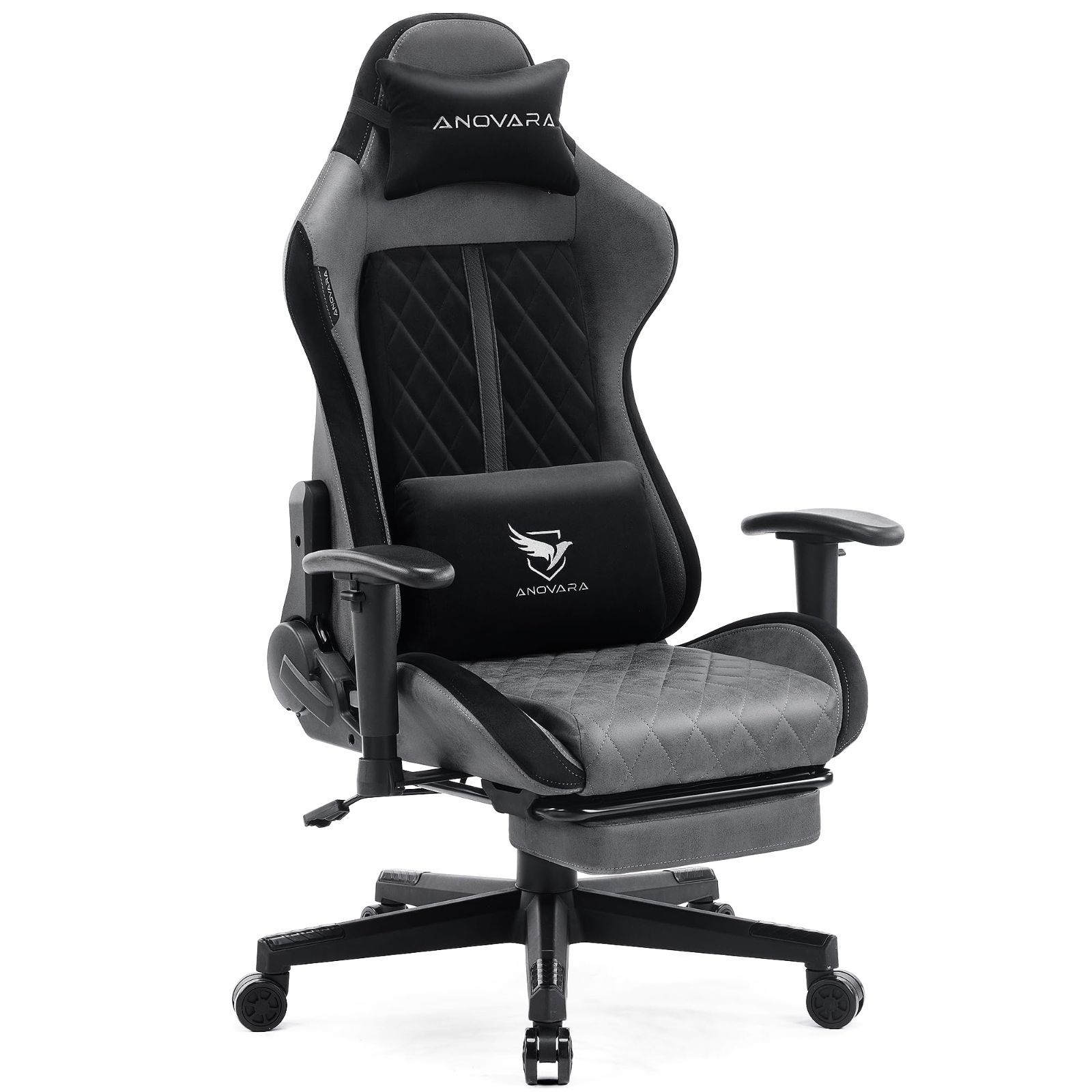 パソコンチェア リクライニング オットマン付き ハイバック ゲーム用チェア ヘッドレスト デスクチェア ランバーサポート オフィスチェア 3Dアームレスト ゲーミングチェア 高さ調整機能 Anovara アノヴァラ グレー