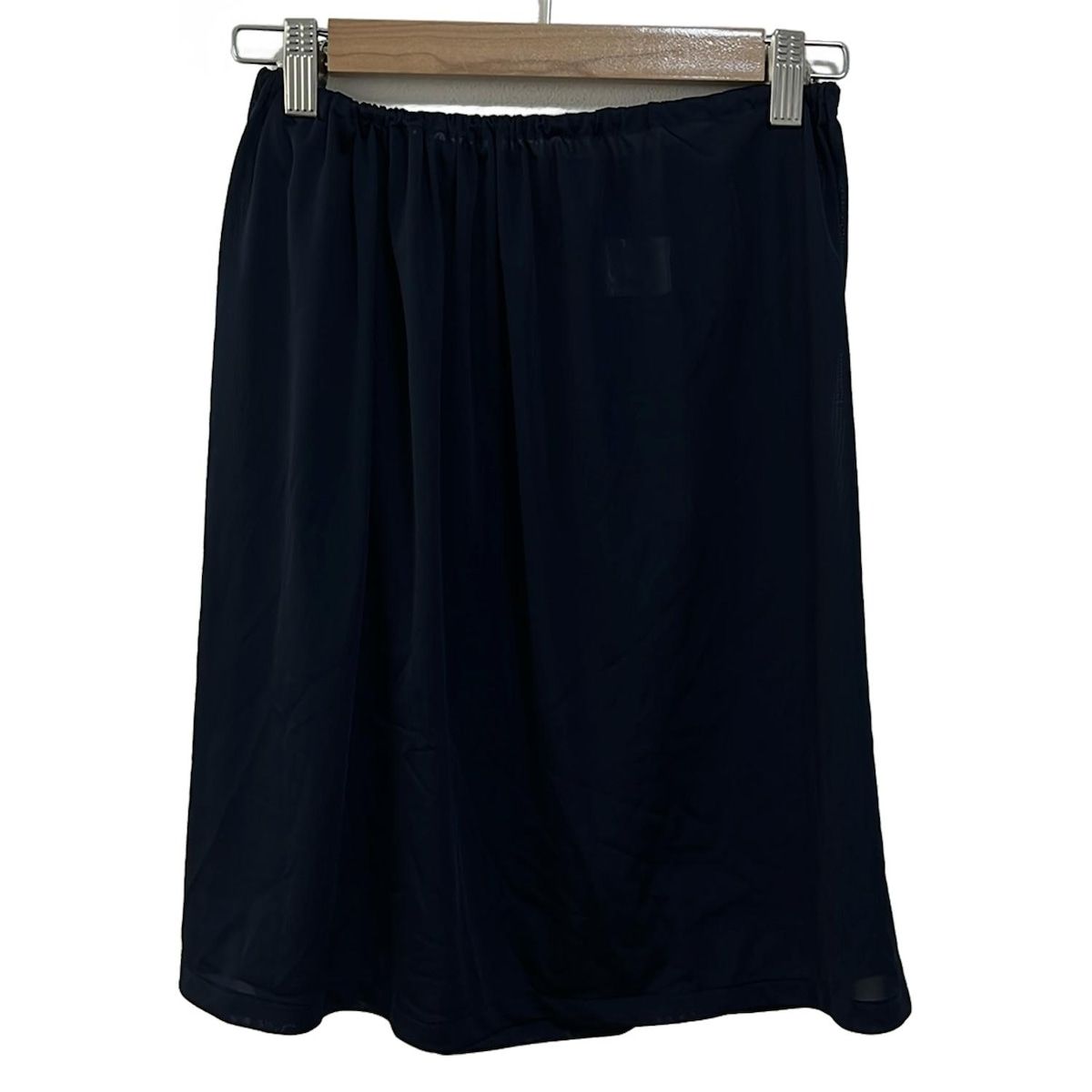 me ISSEY MIYAKE ミー イッセイミヤケ スカート レディース - ネイビー ひざ丈 ニット ペチコート付き ウエストゴム ラメ GULLKHAN_COM