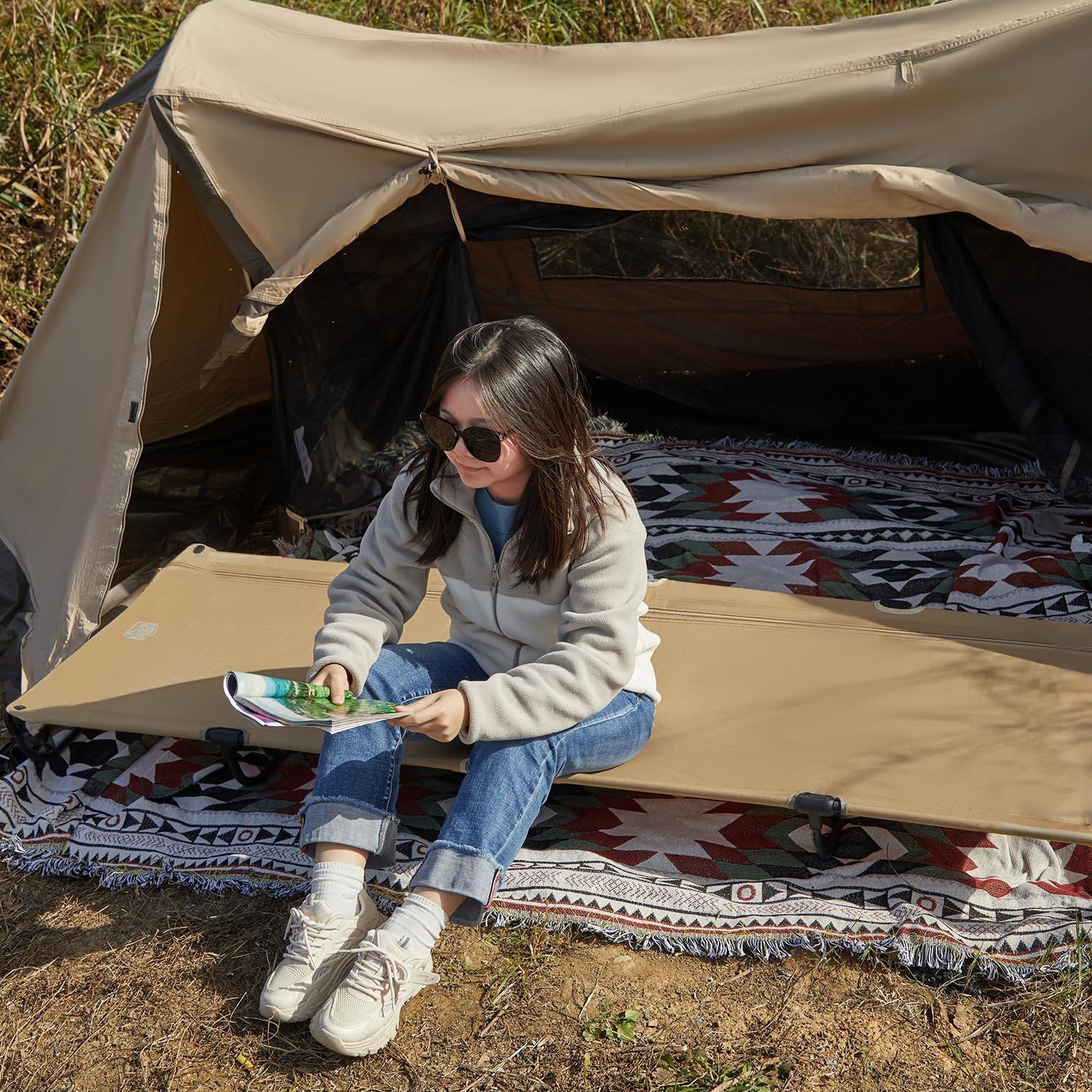 数量 キャンプベッド ジェットコット RIDGE UL 20秒展開 パーツ組立不要 折りたたみ L190.5*W66*H15.5cm 耐荷重102kg キャンプコット きしみ音ない TIMBER コンパクト 持ち運び簡単 沈み感ない 安定感 カーキ