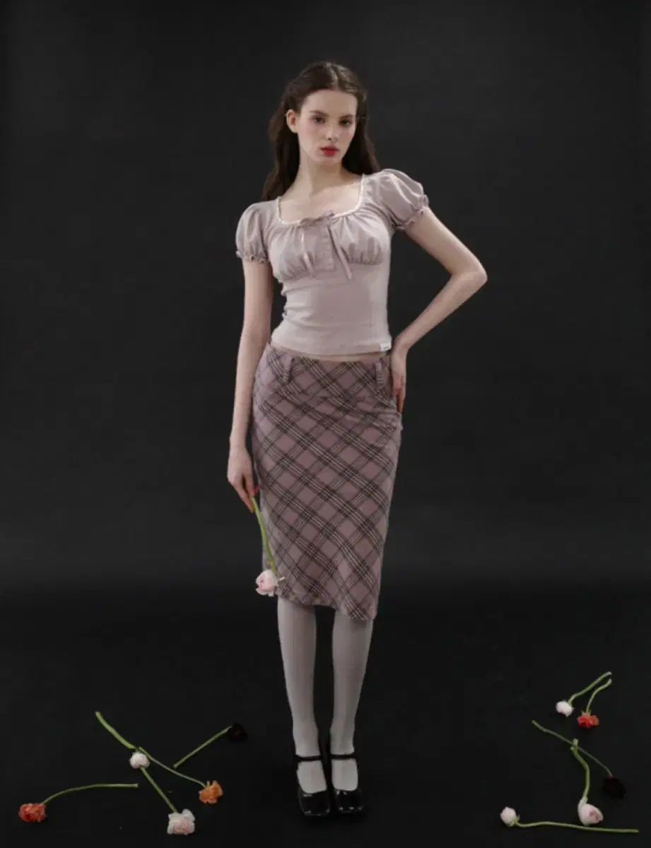 DRYROSE ドライローズ チェック ミディ スカート ピンク S