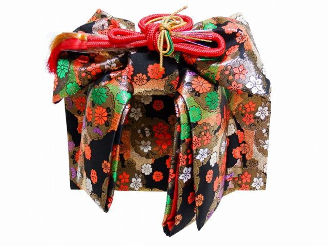  七五三 七歳用 結び帯 大寸 箱せこセット 黒地-462 雪輪 帯 兵児帯 着物 浴衣 和小物