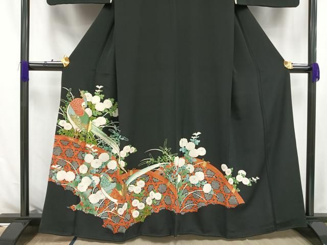 平和屋着物□豪華黒留袖 駒刺繍 鴛鴦花鳥文 金彩 正絹 逸品 AAAU2325mf  
